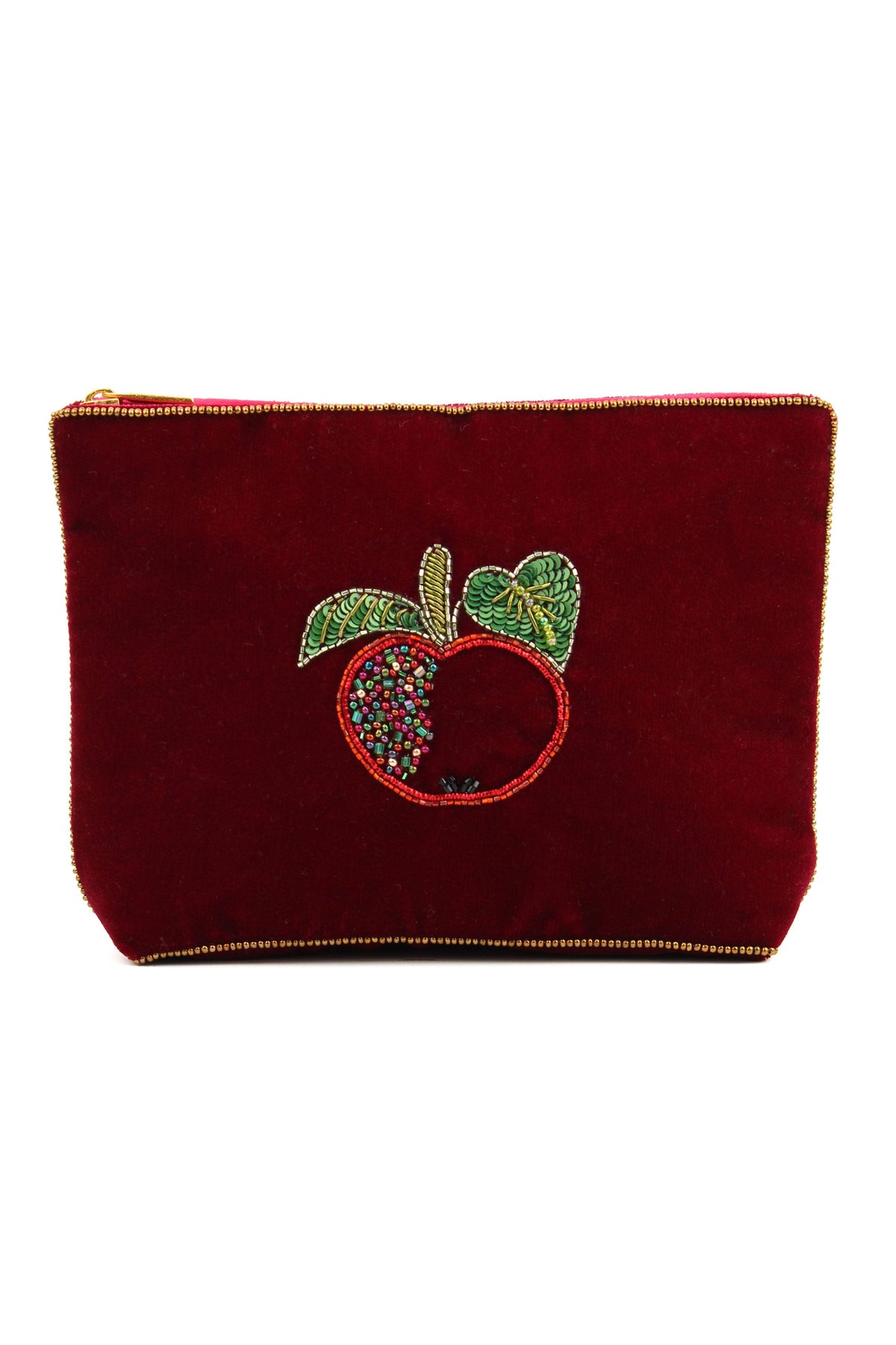 APPLE ON DARK RED MEDIUM POUCH