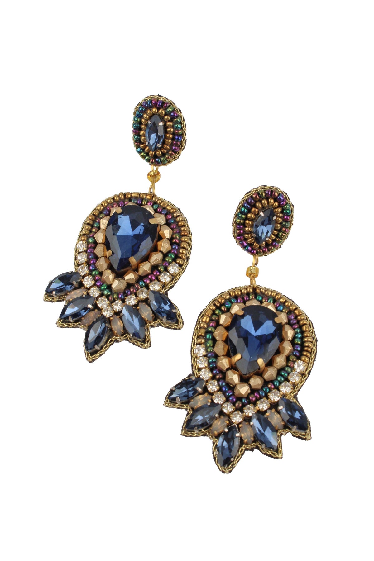 DARK BLUE ART DECO BEADED EARRINGS