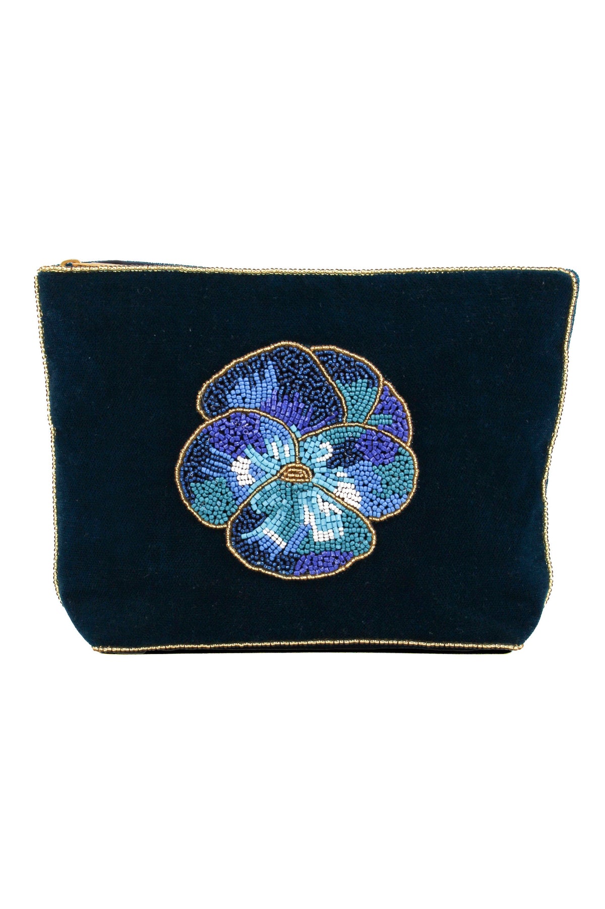 DARK BLUE WINTER PANSY MEDIUM POUCH
