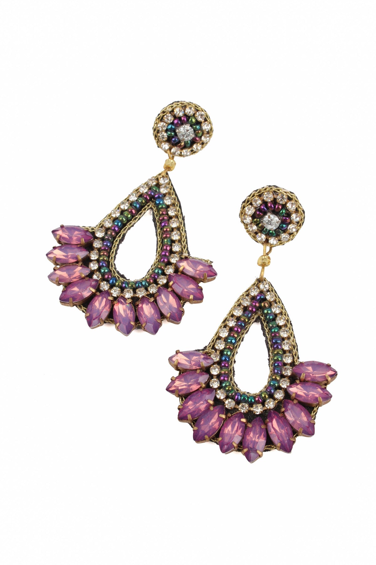 DARK PINK TEARDROP BEADED EARRINGS