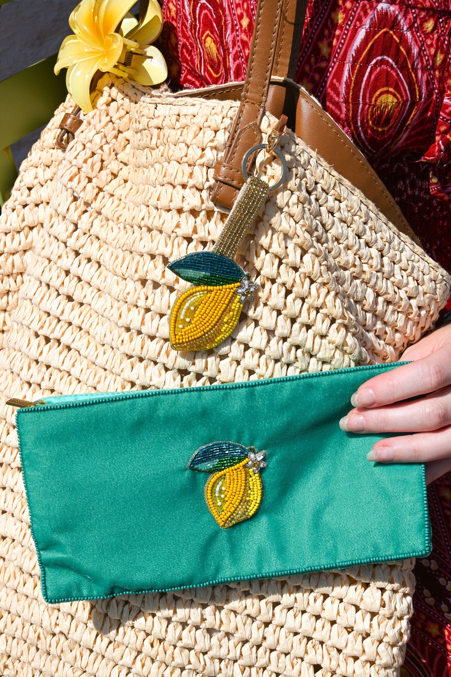 LEMON BEADED KEYRING/BAG CHARM
