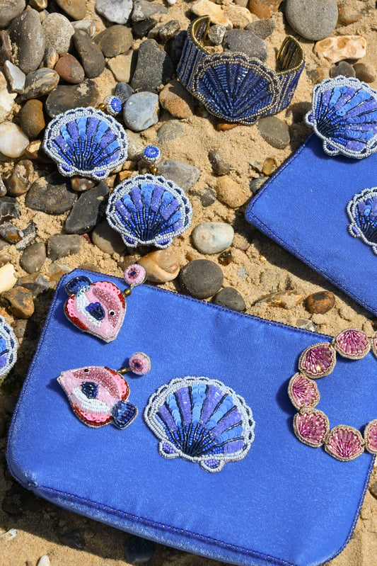 BLUE SHELL BEADED EARRINGS