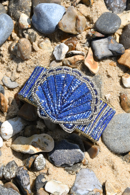 BLUE SHELL BEADED CUFF