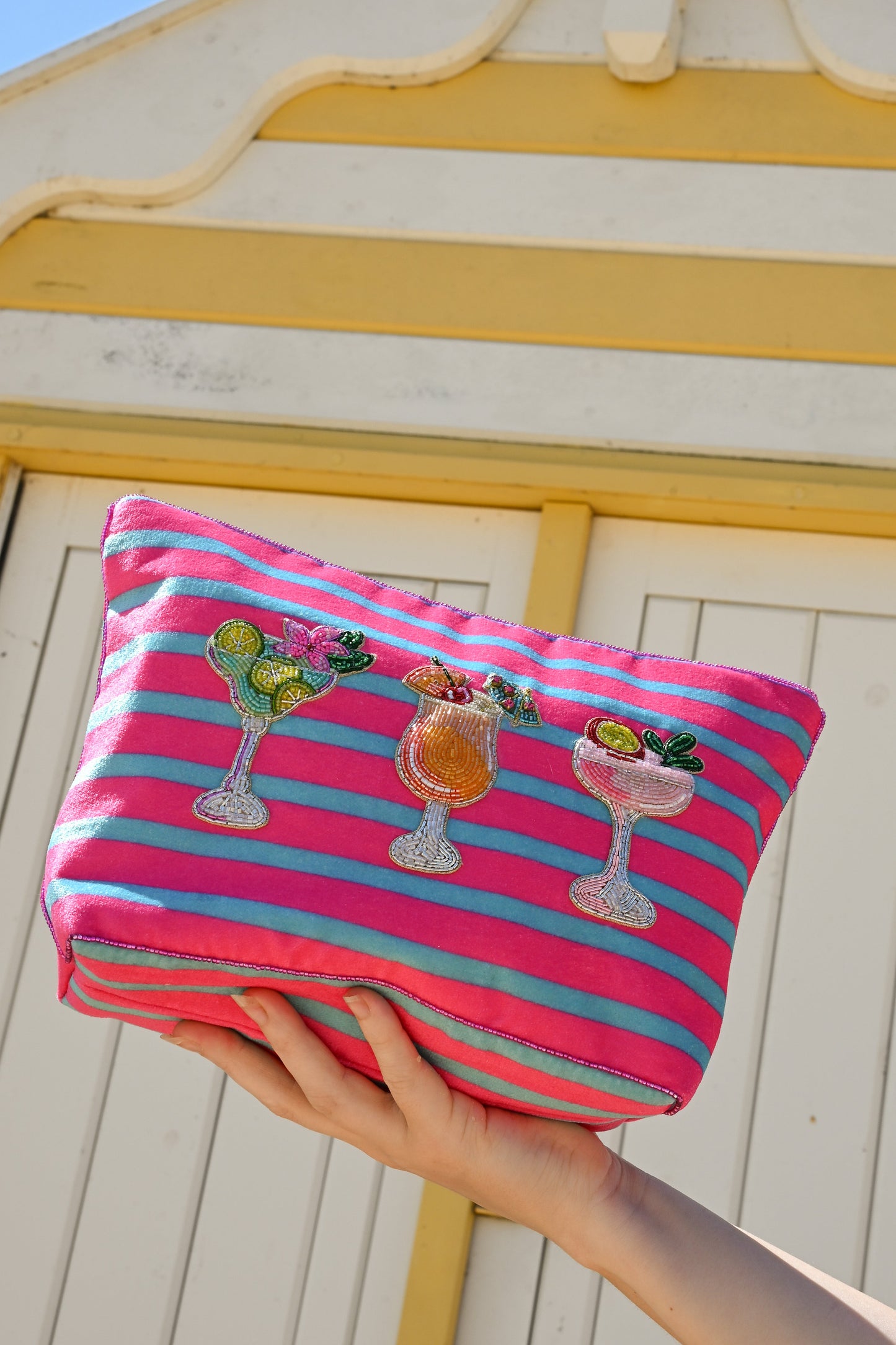 MULTI COCKTAIL LARGE POUCH ON STRIPE