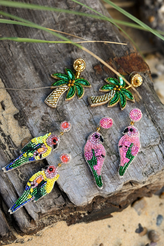 PINK PARROT BIRD BEADED EARRINGS