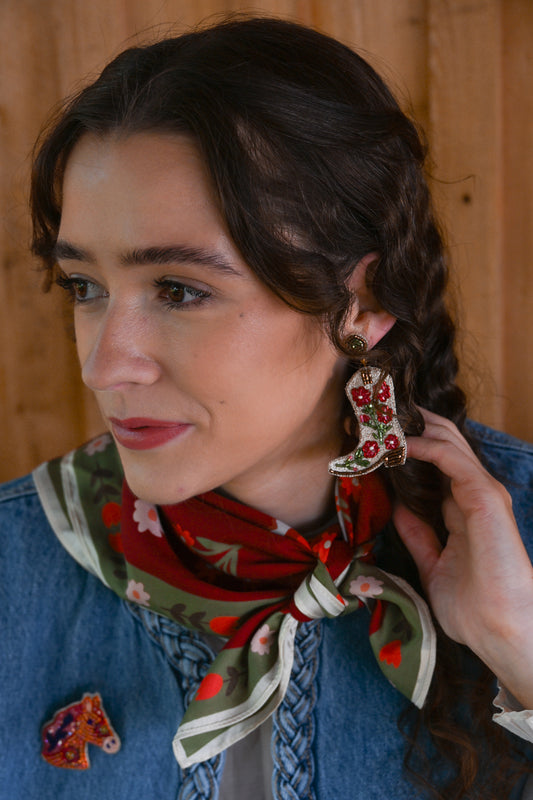 CREAM COWGIRL BOOT BEADED EARRINGS