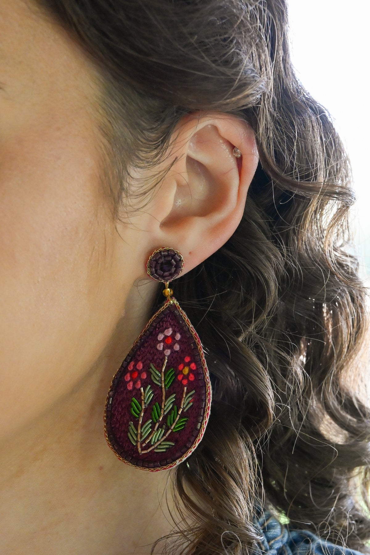 PLUM FLORAL TEARDROP EARRINGS