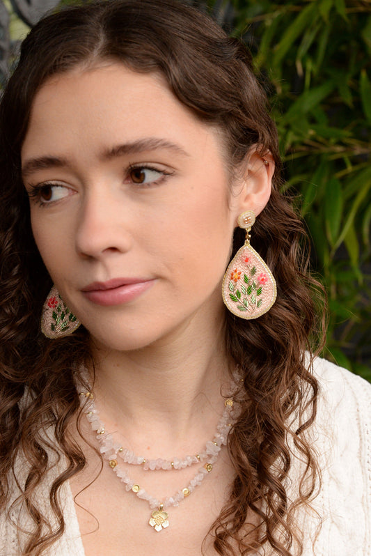 CREAM FLORAL TEARDROP EARRINGS