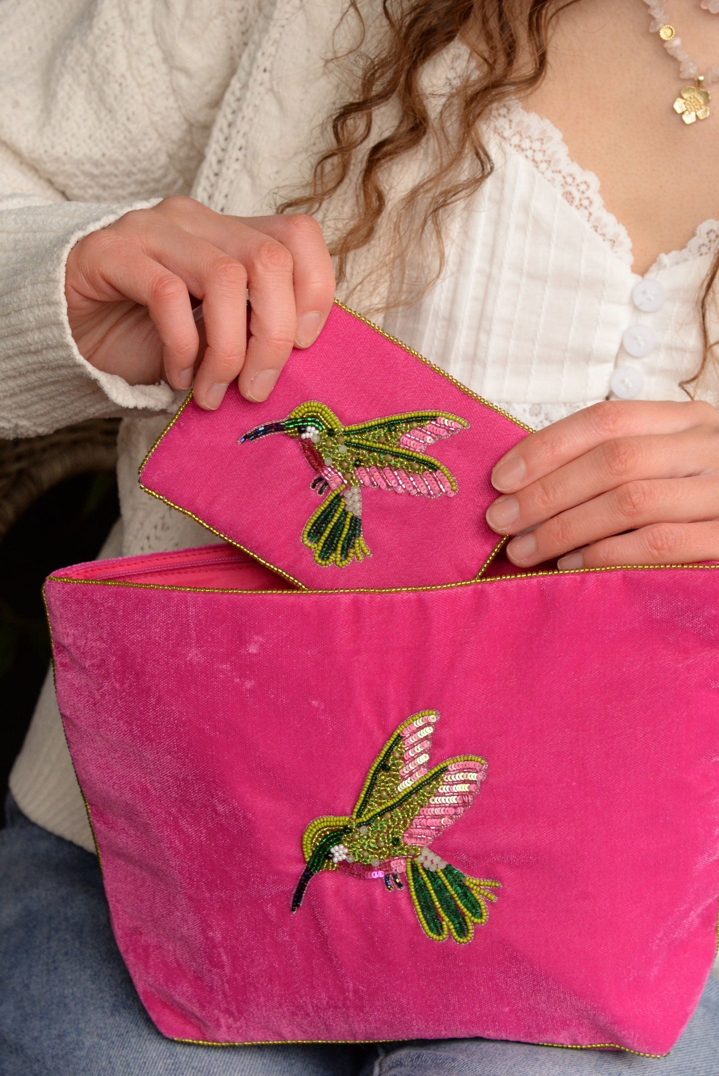 PINK HUMMINGBIRD SMALL POUCH