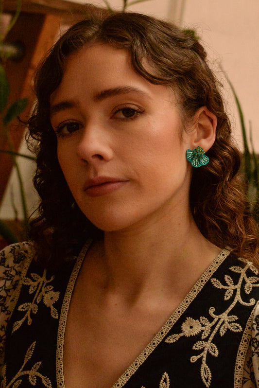 TURQUOISE BLUE HALF FLOWER EARRINGS