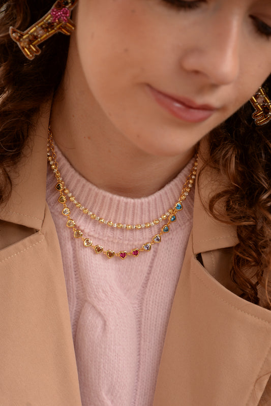 RAINBOW FACET HEART CHARM NECKLACE