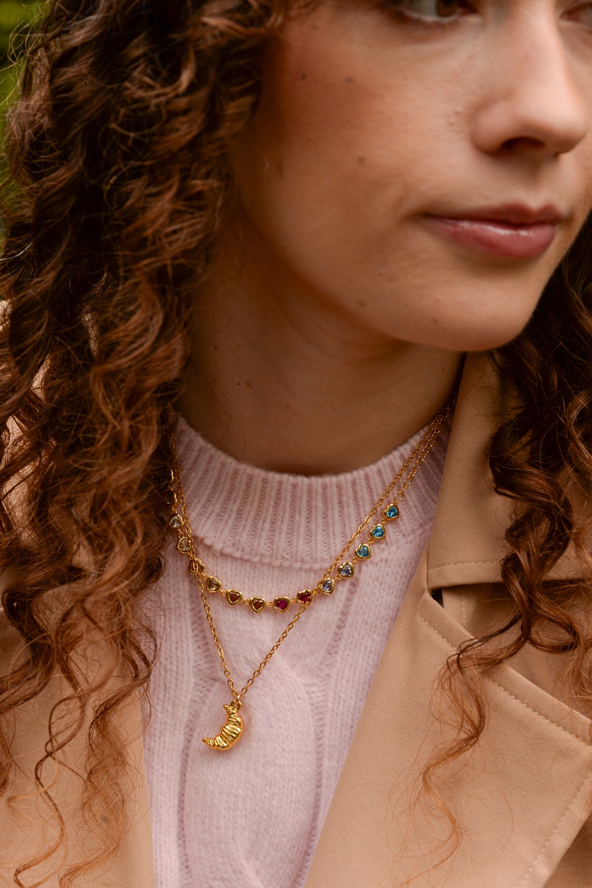 RAINBOW FACET HEART CHARM NECKLACE