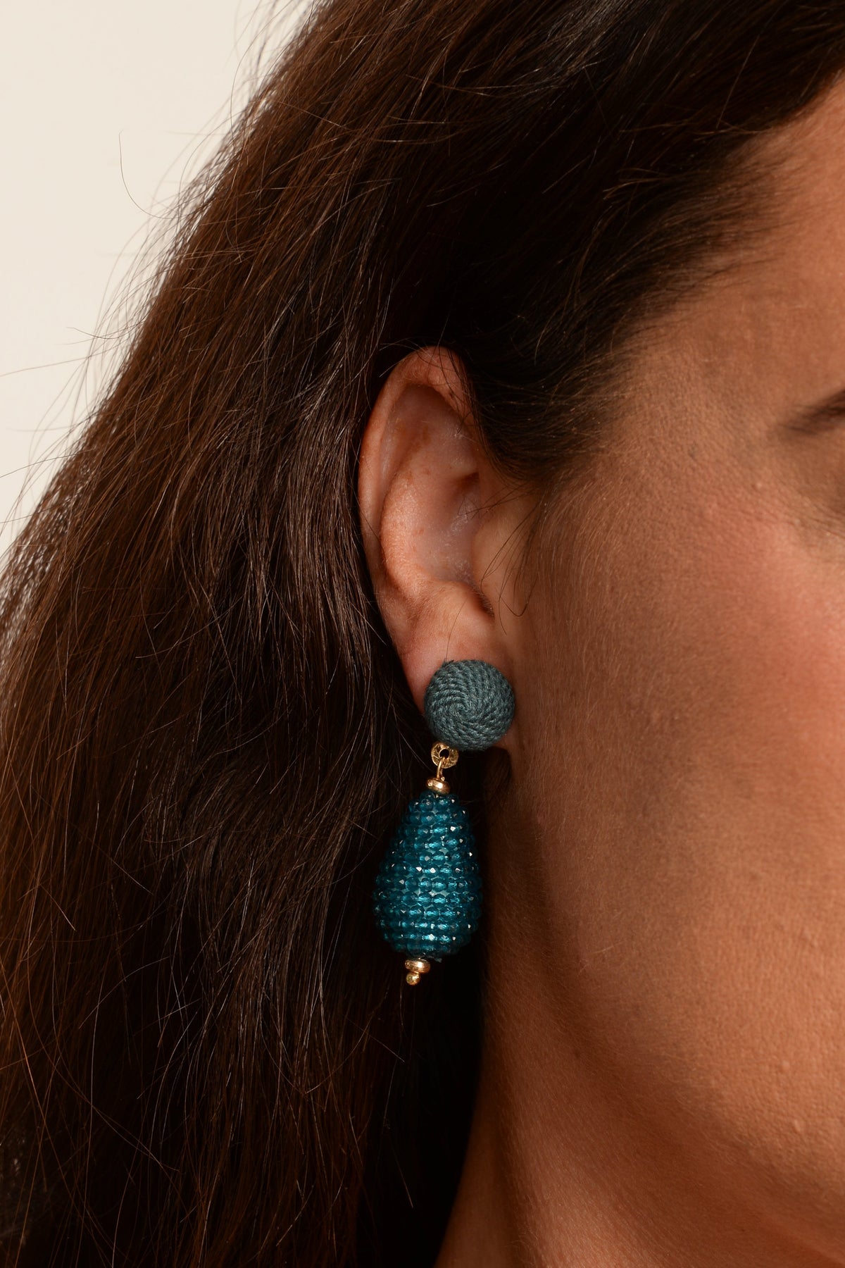 DARK TEAL BEADED DROP EARRINGS