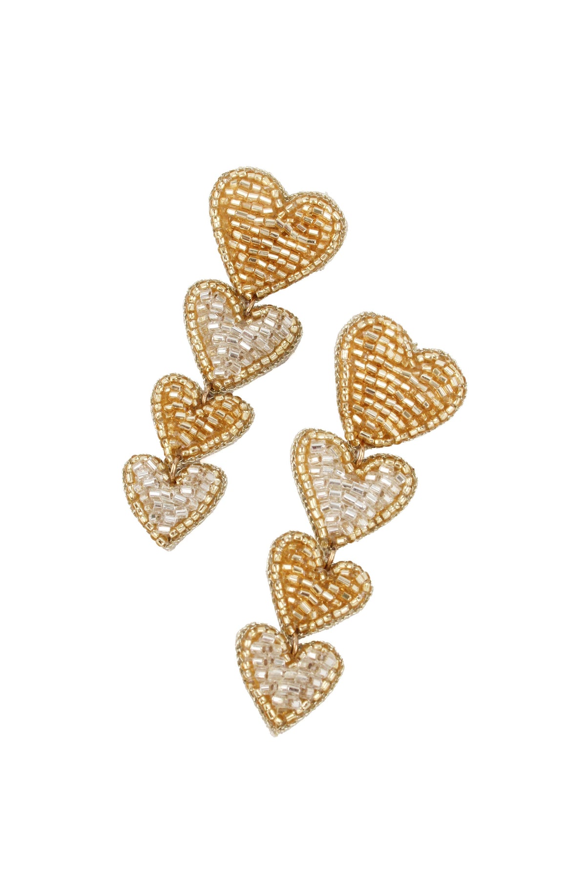FOUR SILVER AND GOLD HEART BEADED EARRINGS