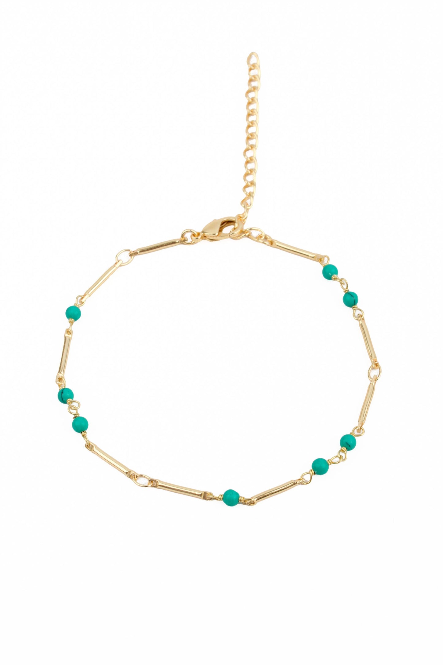 GOLD CHAIN BRACELET WITH TURQOISE CRYSTAL BEADS