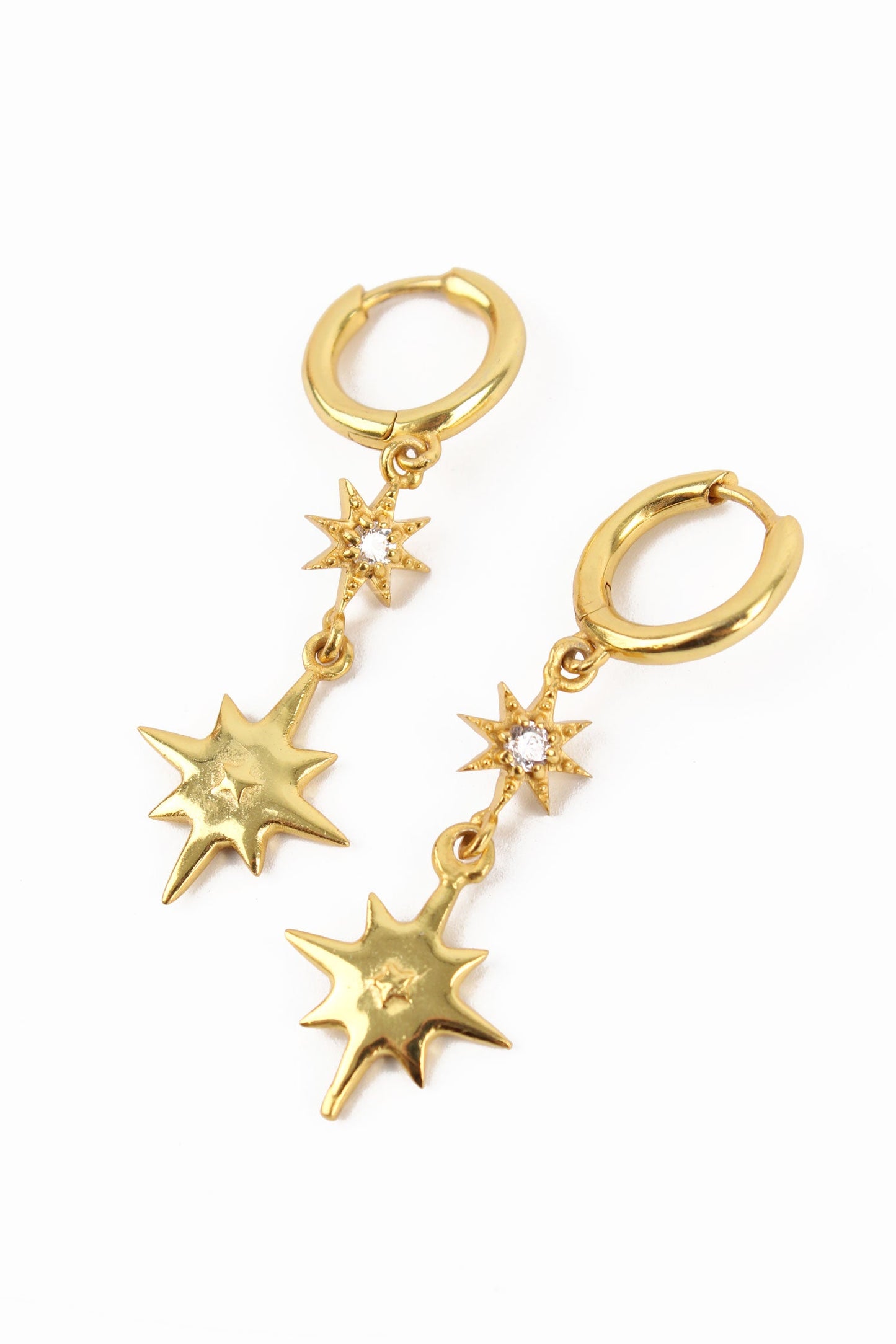 GOLD DOUBLE STAR HUGGIE HOOP EARRING