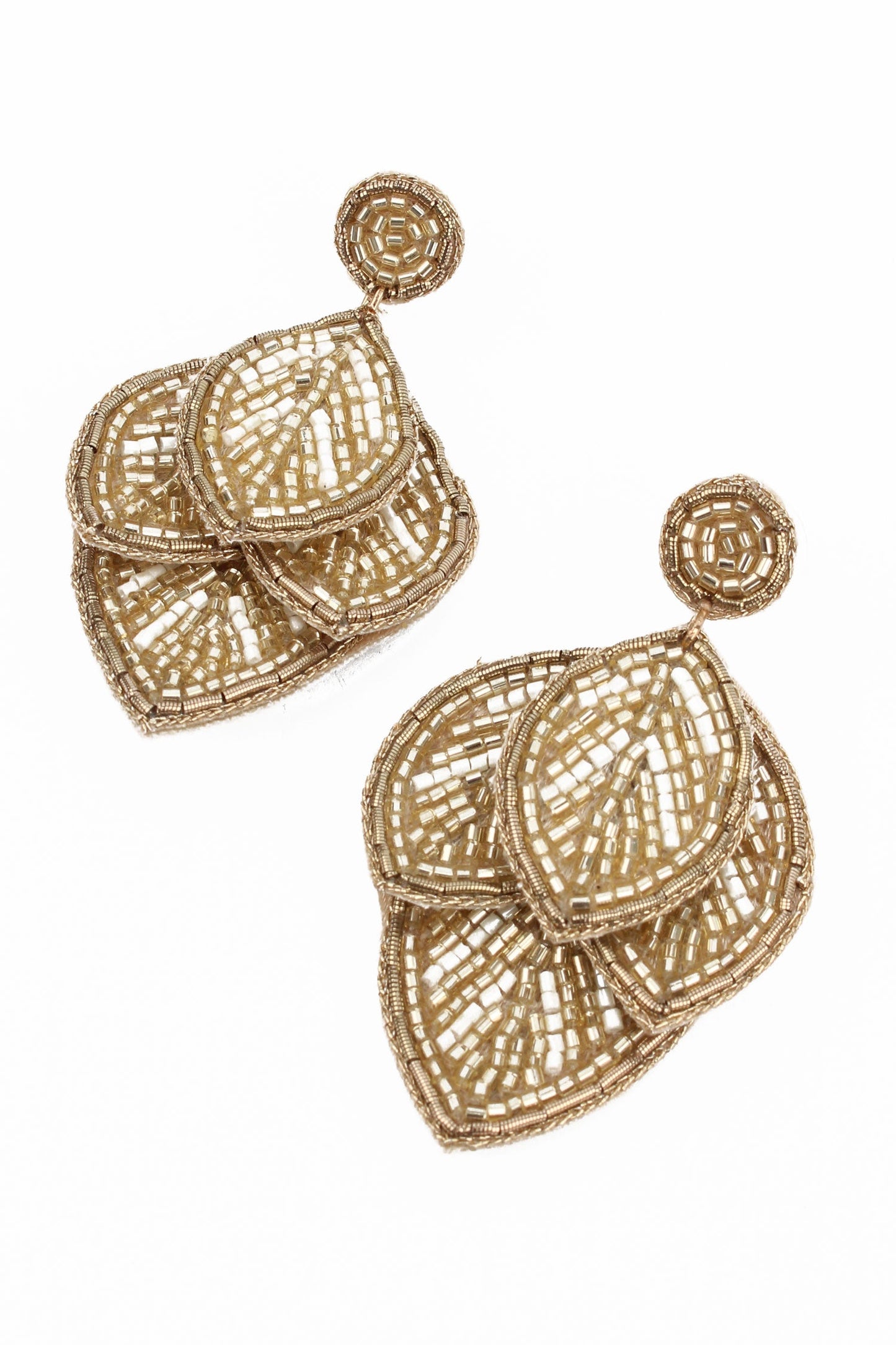 GOLD BEADED LEAF EARRINGS