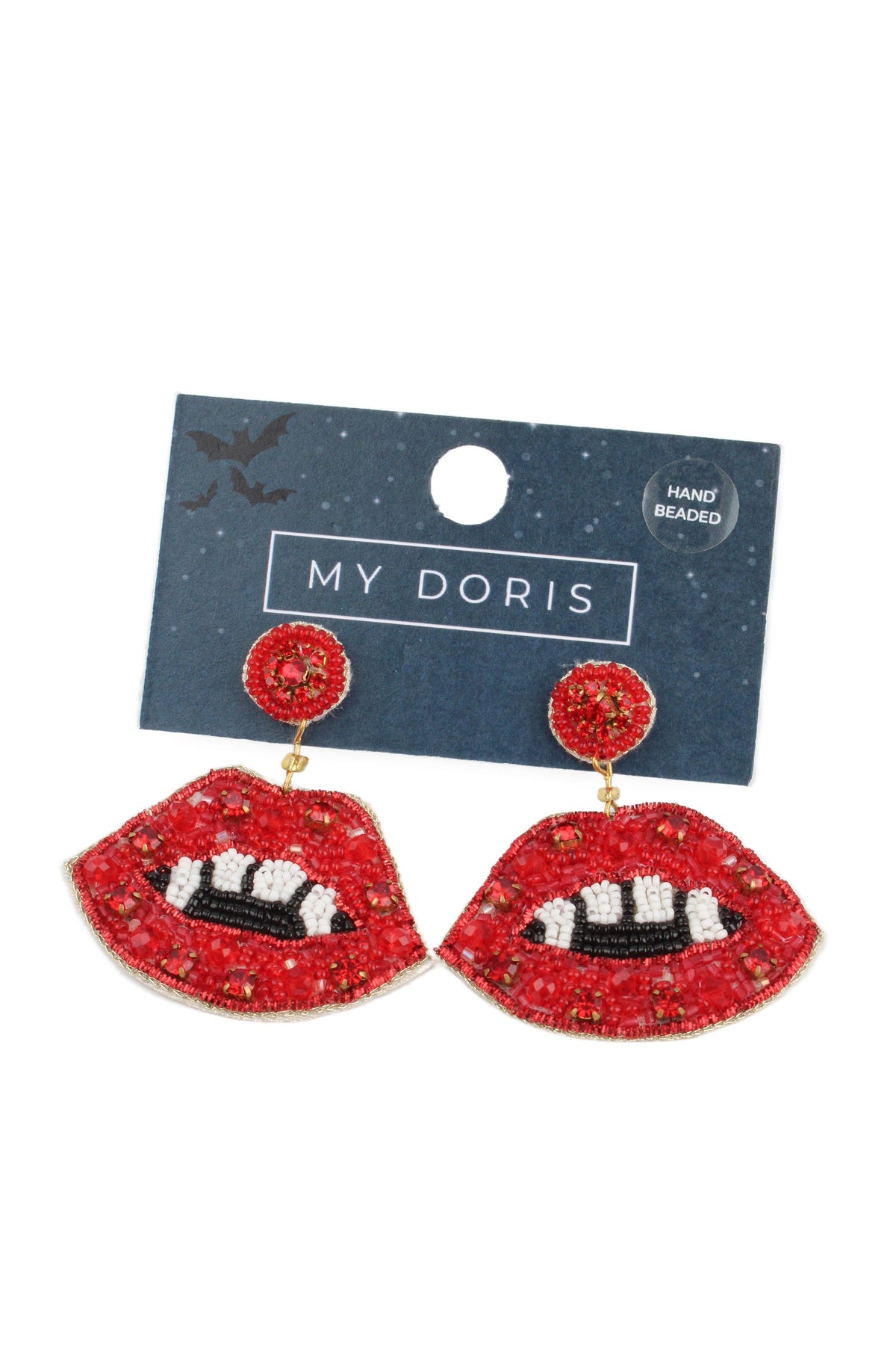 HALLOWEEN RED LIPS AND FANG BEADED EARRINGS