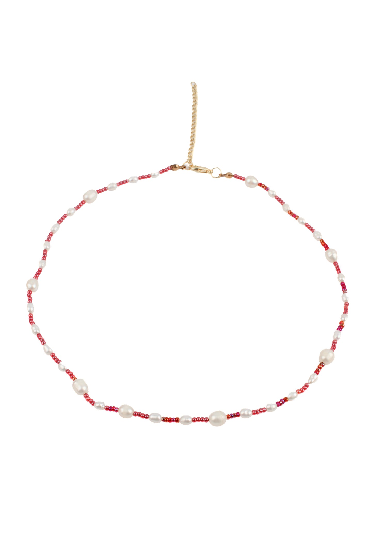 RED BEAD & PEARL NECKLACE