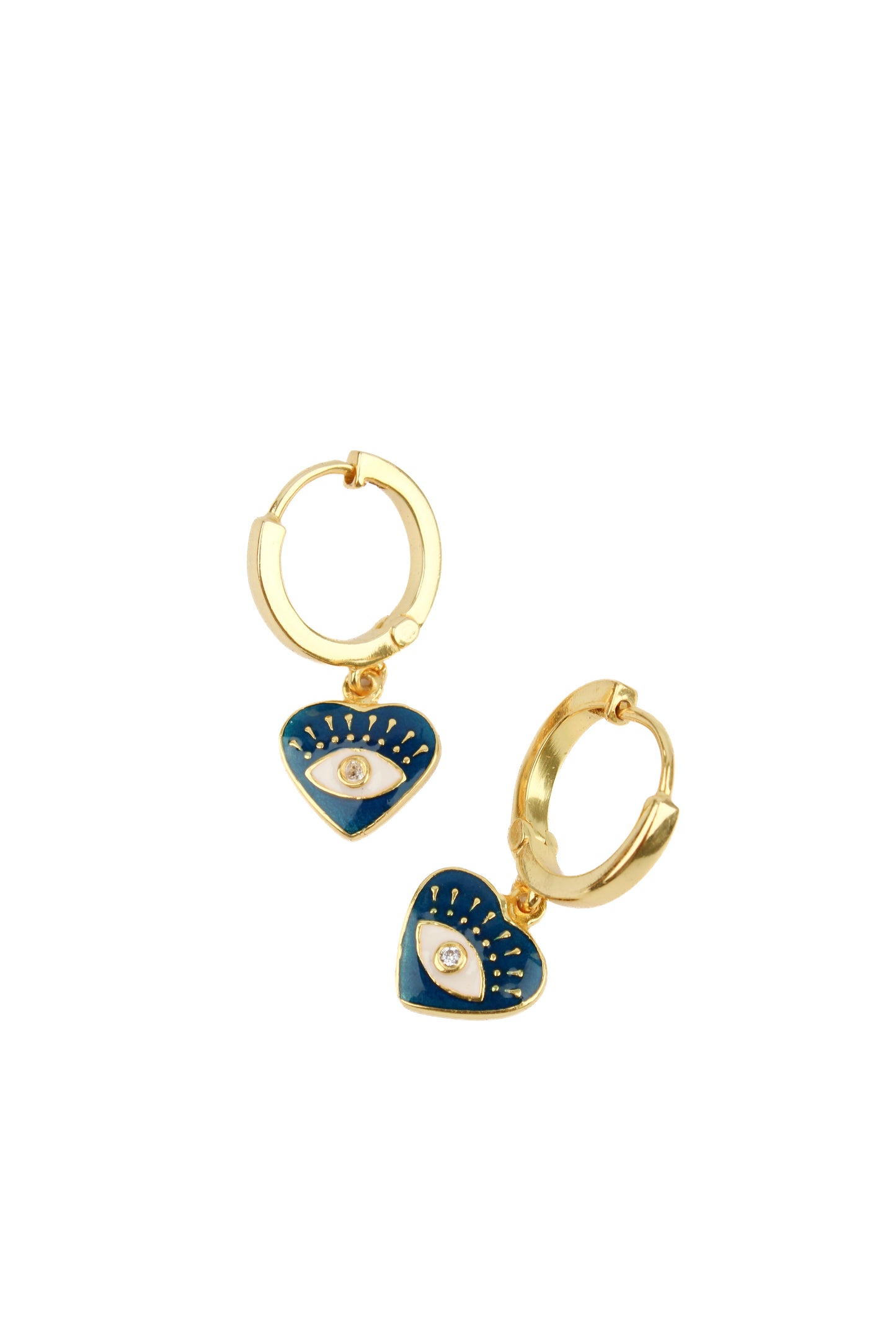 EYE HEART BLUE ENAMEL HOOPS