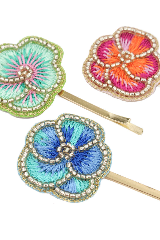 MIXED PACK OF PANSY HAIR SLIDES