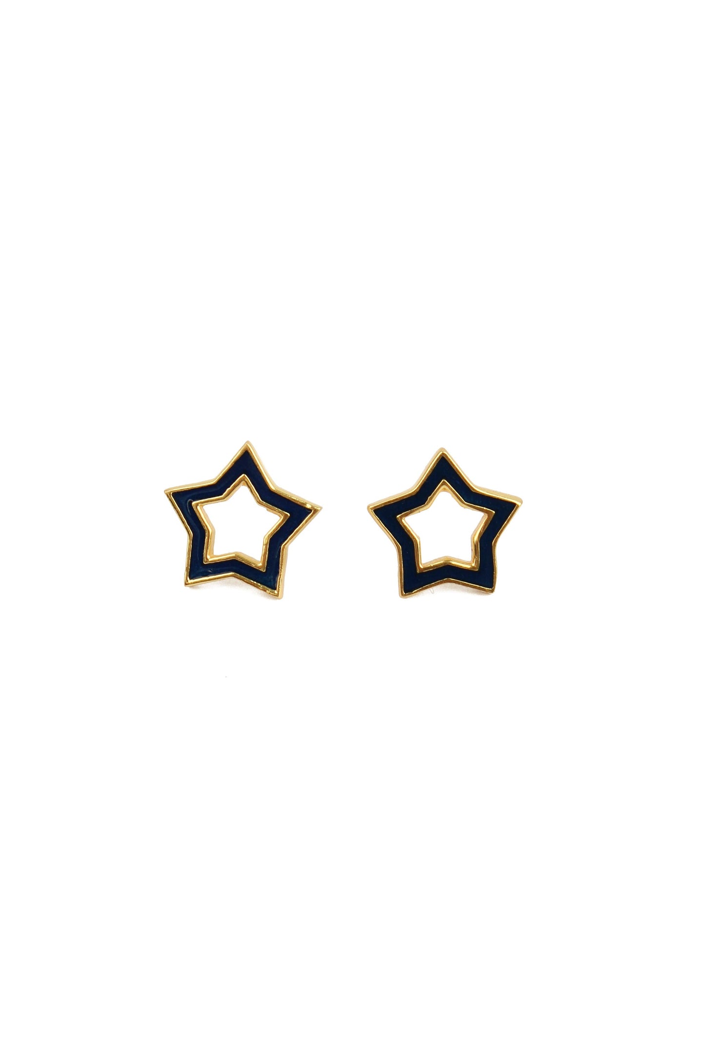 NAVY ENAMEL & GOLD STAR STUDS