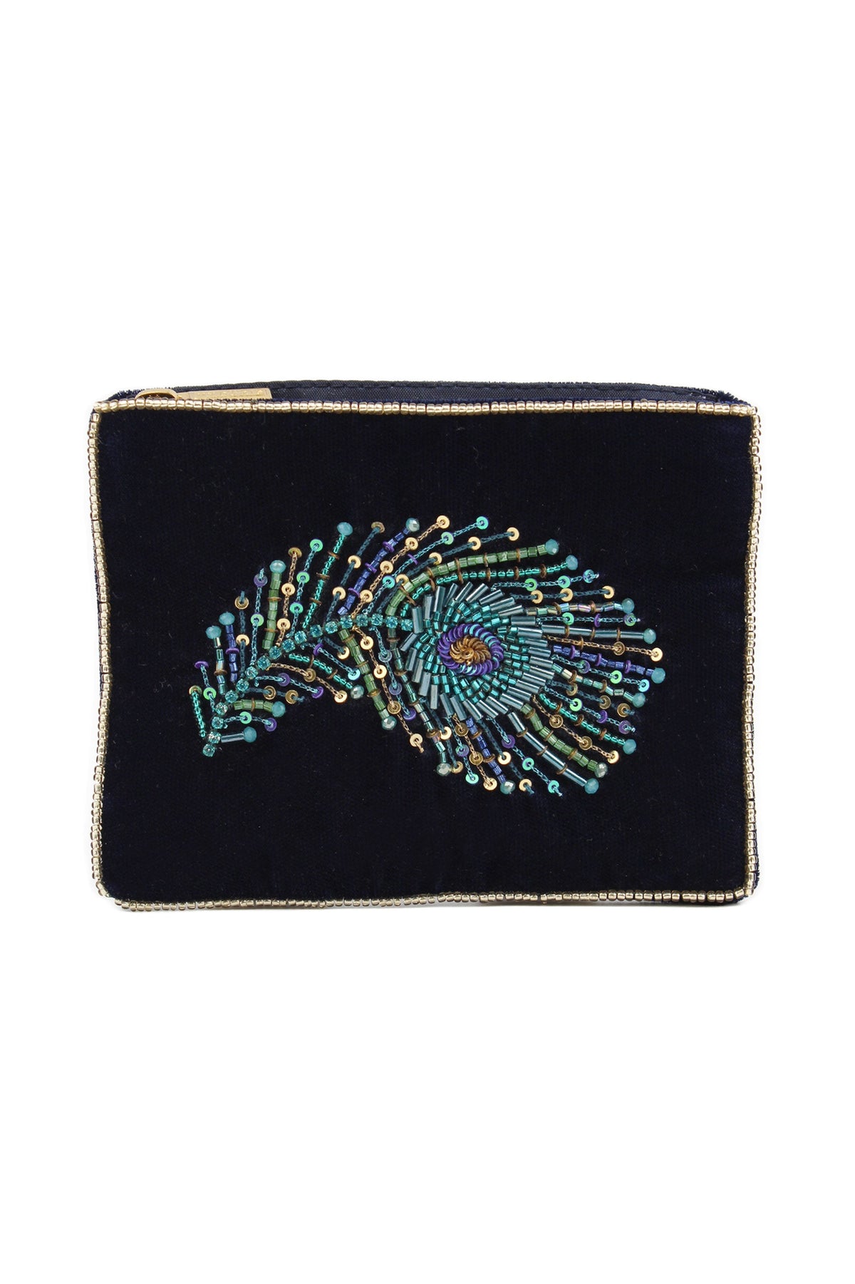 PEACOCK FEATHER ON NAVY SMALL POUCH