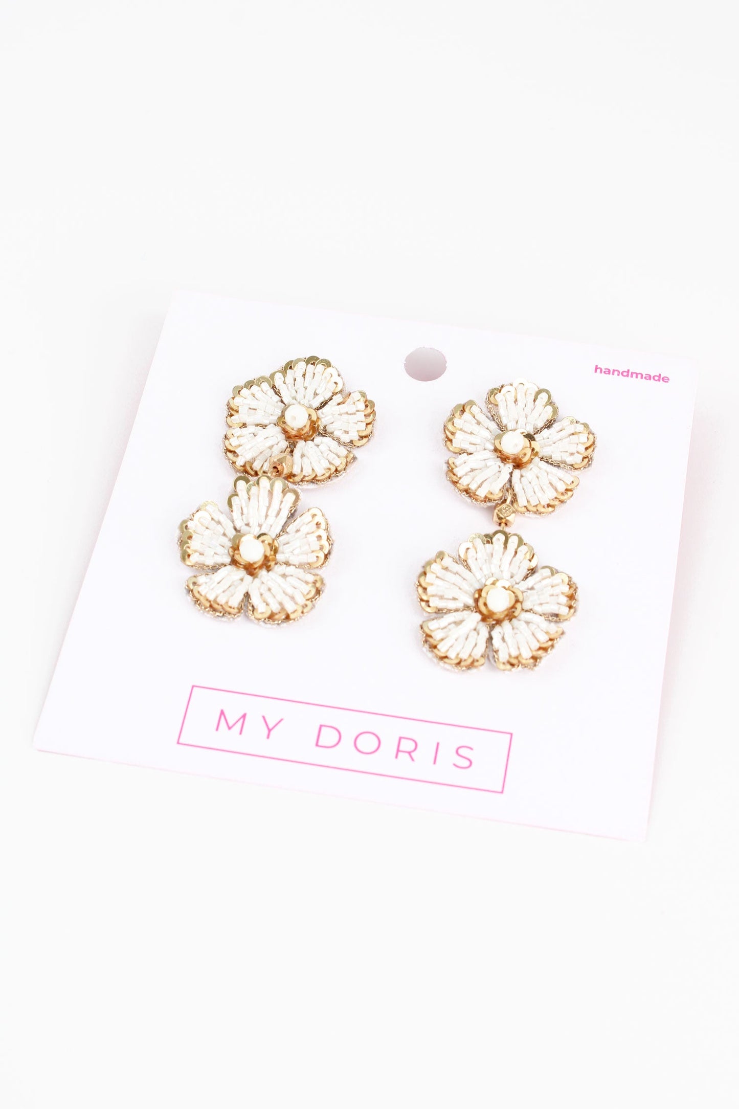 PEARL AND GOLD FLORAL DOUBLE DROP EARRINGS