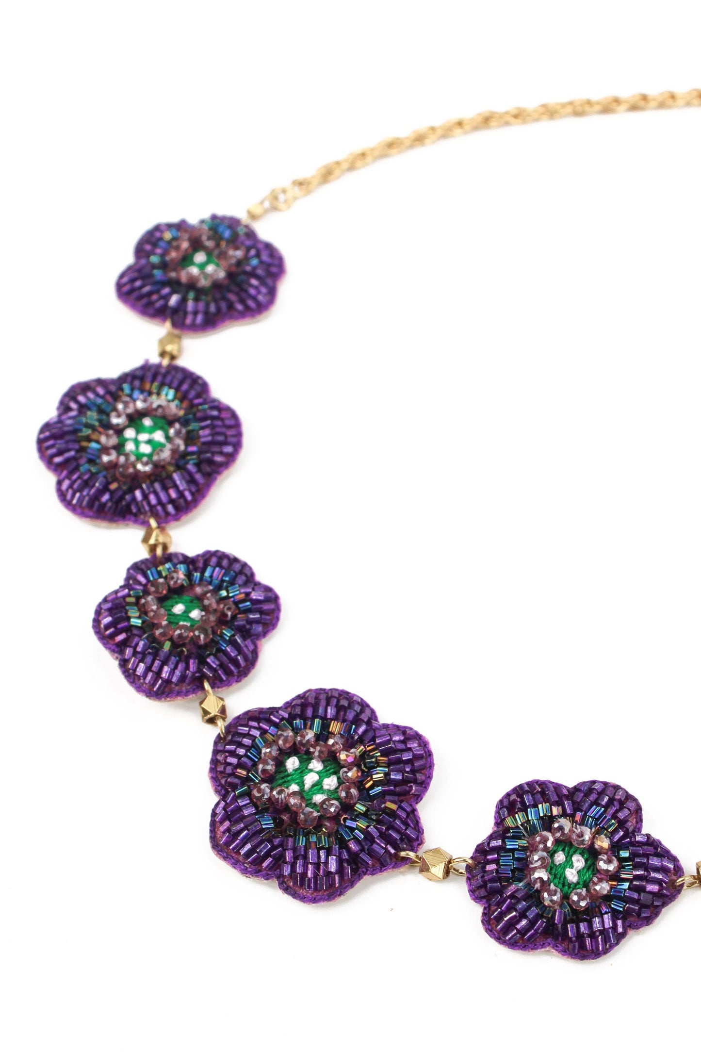 PURPLE COLOUR BEADED EMBROIDERY FLOWER NECKLACE