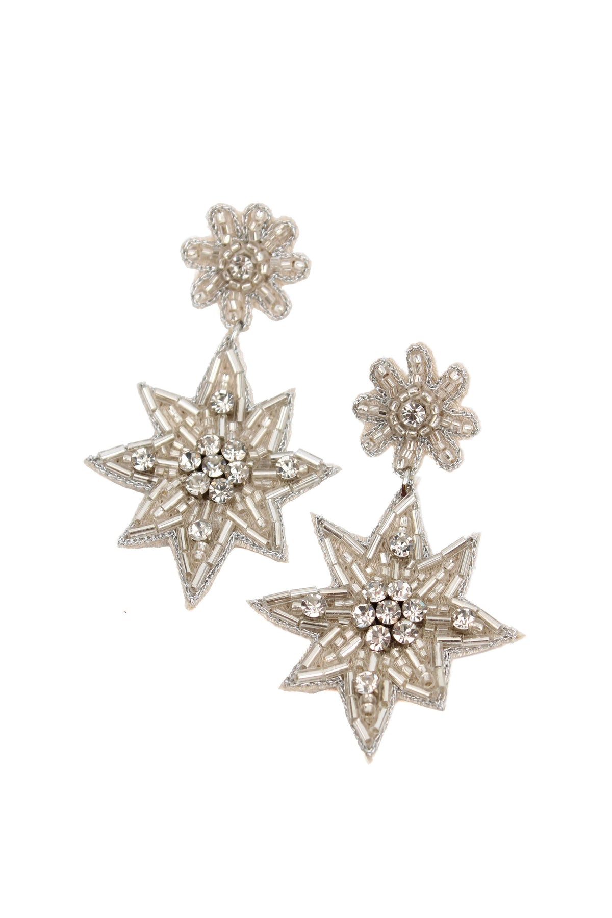 SILVER DOUBLE STAR EARRINGS