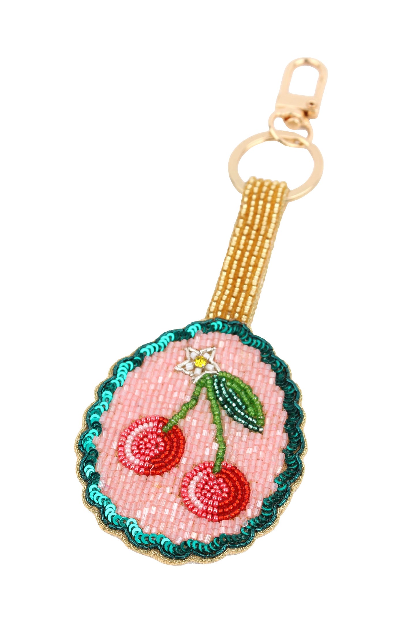 TEAL SCALLOP CHERRY KEYRING/BAG CHARM