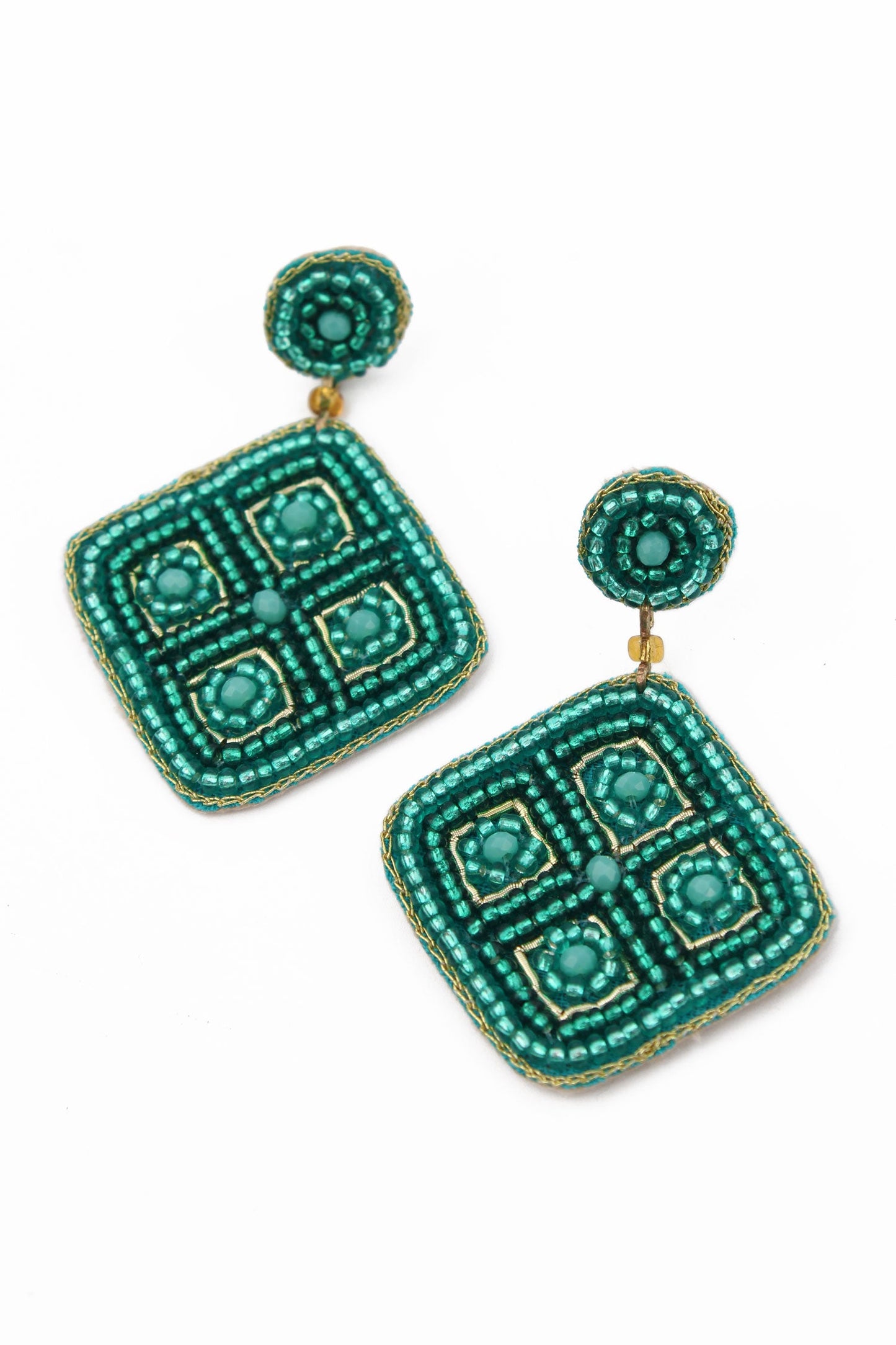 TURQUOISE DIAGONAL BEADED EARRINGS