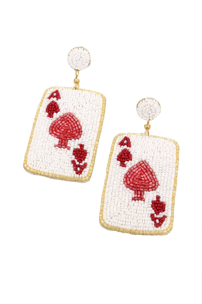 ACE OF SPADES PLAYING CARD BEADED EARRINGS