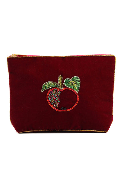 APPLE ON DARK RED MEDIUM POUCH