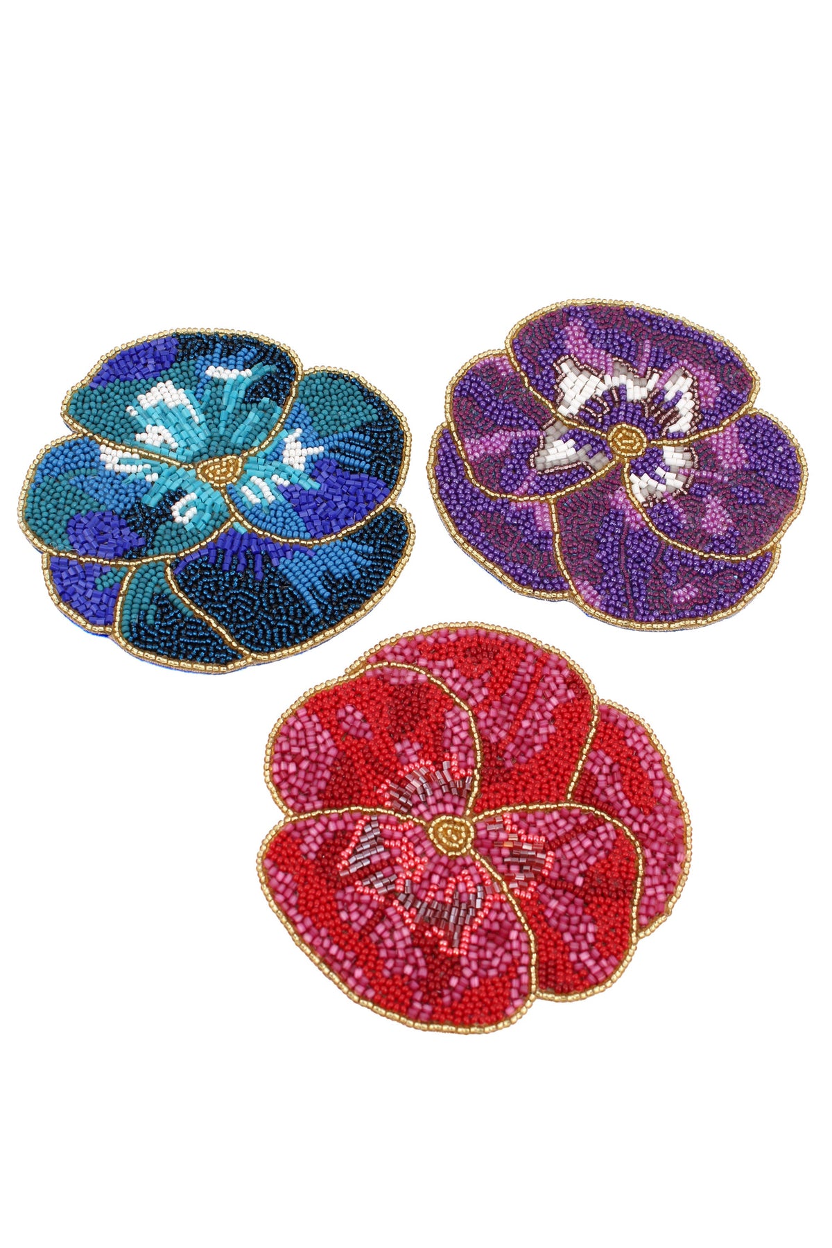 PACK OF 3 WINTER PANSY BEADED COASTERS