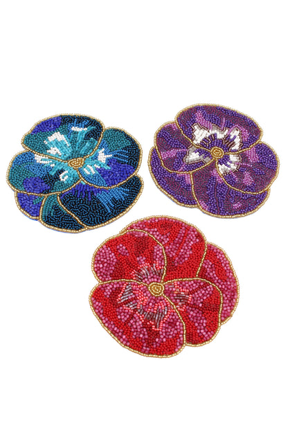 PACK OF 3 WINTER PANSY BEADED COASTERS