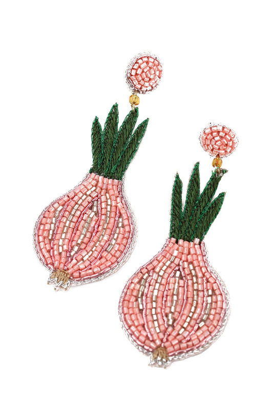 BEADED PINK GARLIC EARRINGS