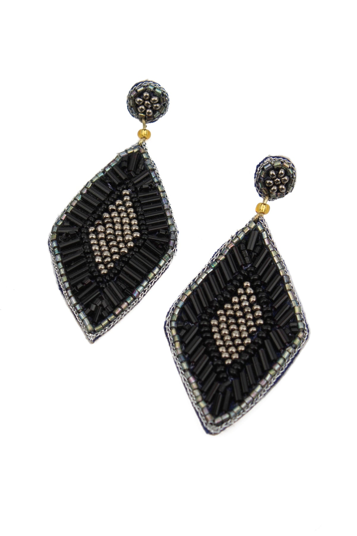 BLACK AND SILVER BEADED DIAMOND SHAPE EARRINGS