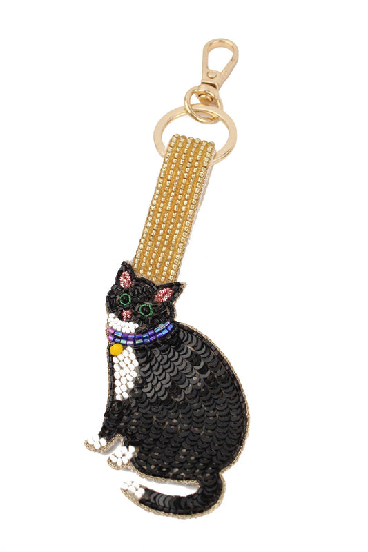 BLACK AND WHITE CAT KEYRING/BAG CHARM