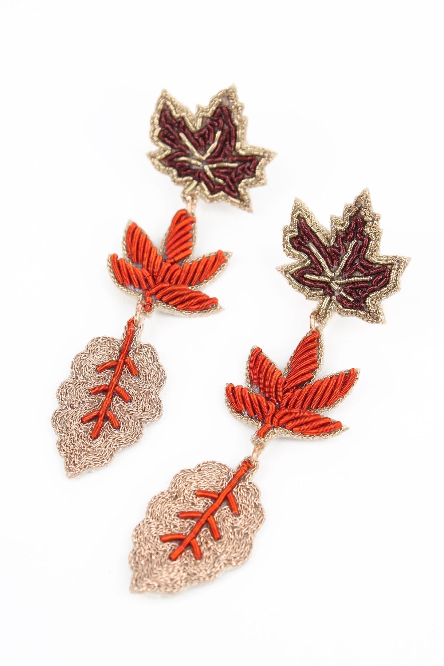 TRIPLE ORANGE LEAF EARRINGS
