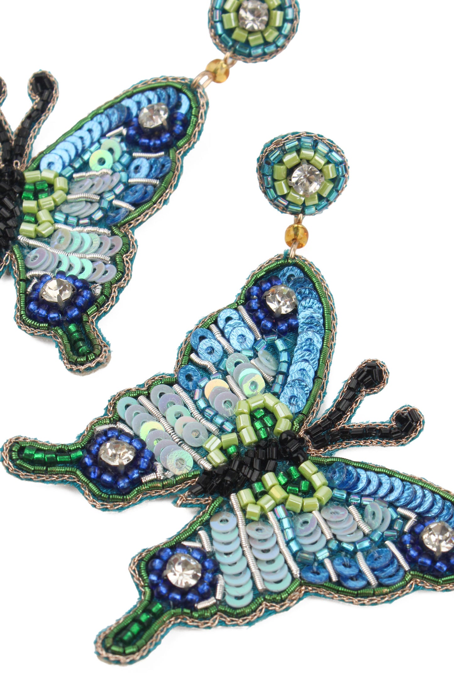 BLUE BUTTERFLY BEADED EARRINGS