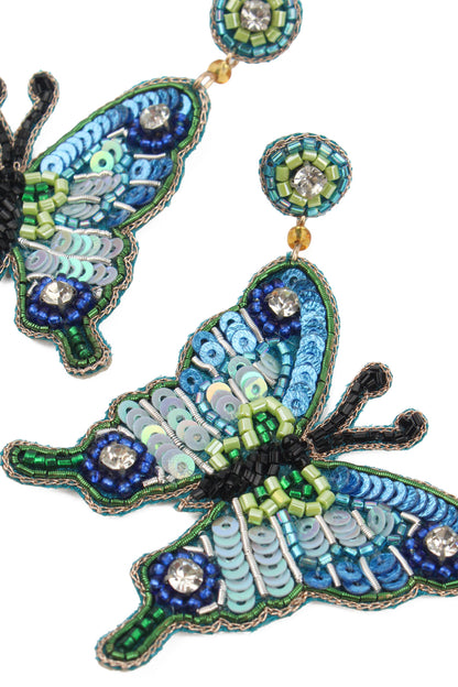BLUE BUTTERFLY BEADED EARRINGS