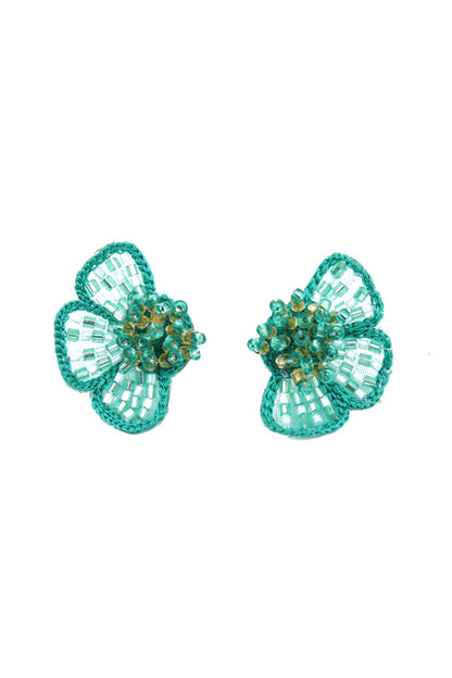 TURQUOISE BLUE HALF FLOWER EARRINGS