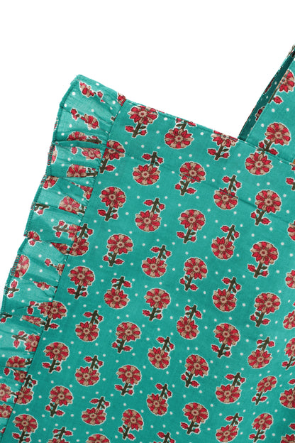 BLUE PRINT FRILL TOTE BAG
