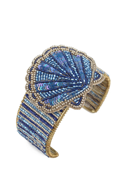 BLUE SHELL BEADED CUFF