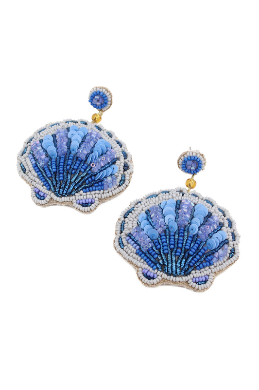 BLUE SHELL BEADED EARRINGS