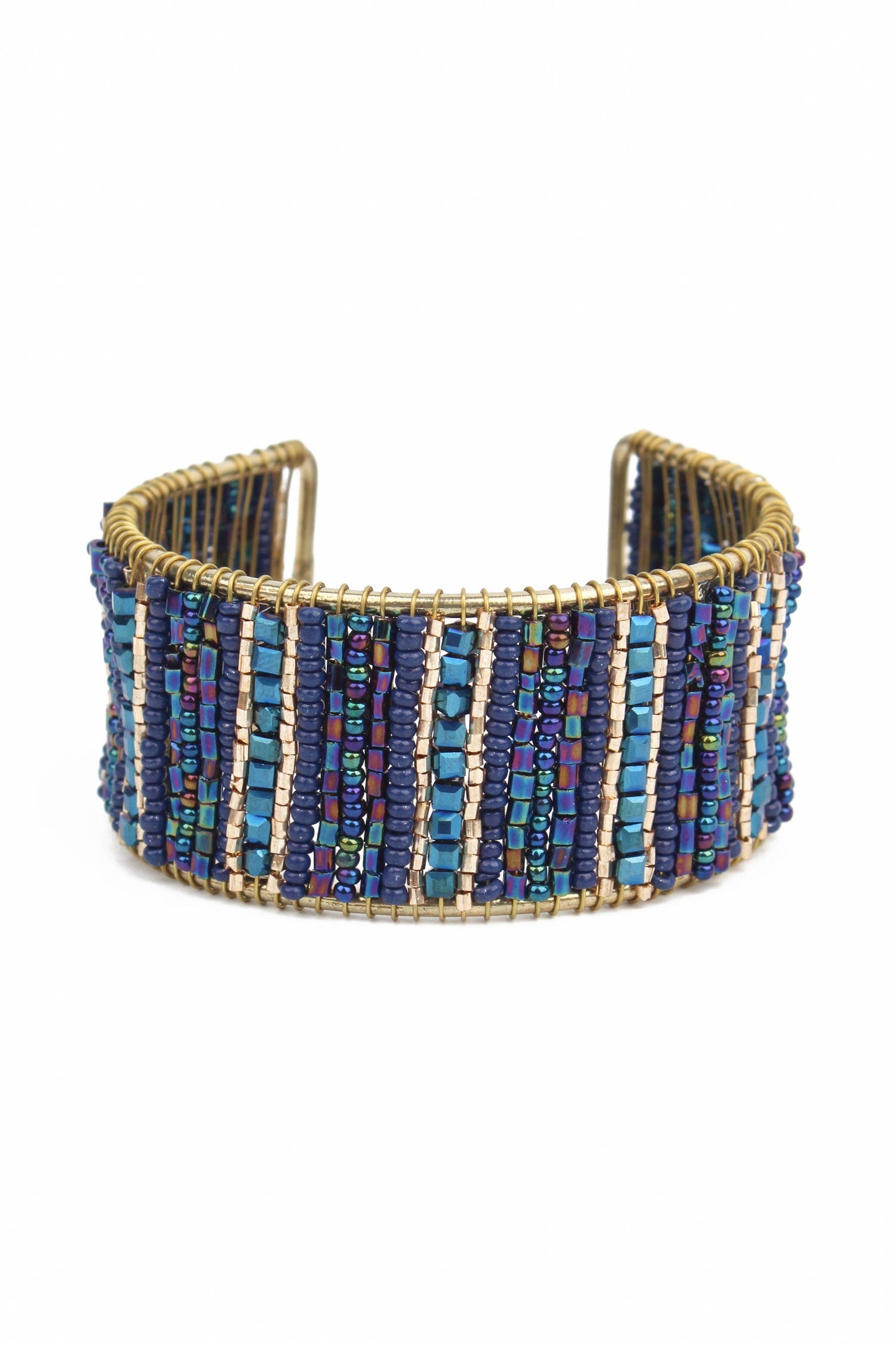 BLUE WRAPPED BEADED CUFF BRACELET