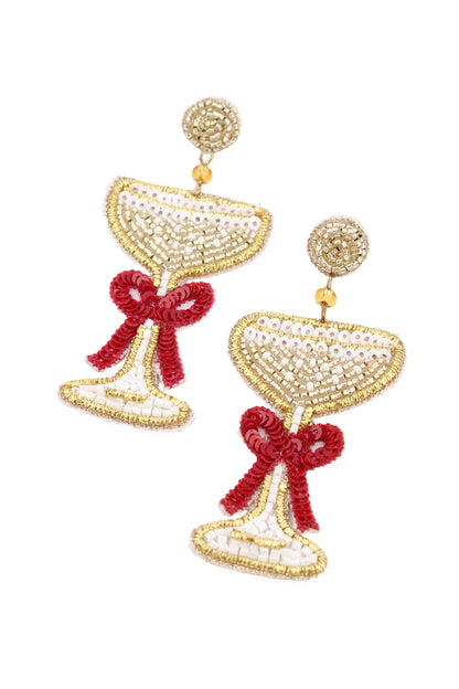 CHAMPAGNE COUPE WITH BOW BEADED EARRINGS