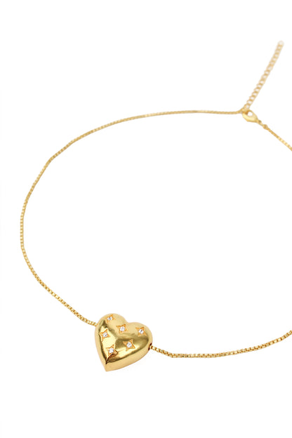 CHUNKY HEART CZ EMBOSSED NECKLACE