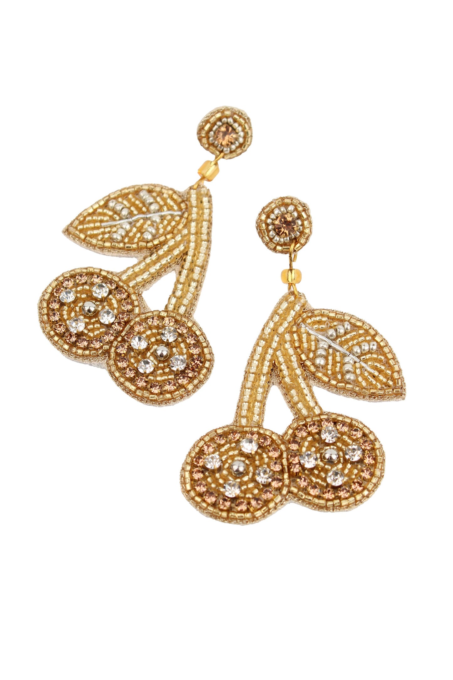 CLASSIC MY DORIS GOLD AND SILVER CHERRY BEADED EARRINGS